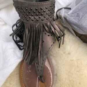 Studded Fringe Sandals - brown